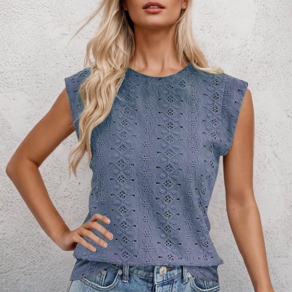 Summer Women'S Undershirts Tank Tops Casual Solid Round Neck Camisoles — Blue∣L