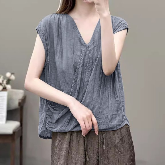Summer Women'S Undershirts Tank Tops Solid Color Round-neck Short Sleeve Loose Fit Tank Tops — Gray∣2XL