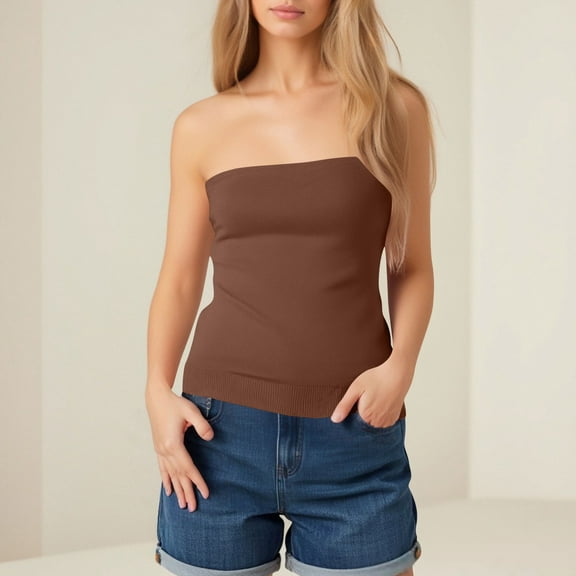 Summer Women'S Undershirts Tank Tops Solid Color Sleeveless Tube Casual Tight Athletic Tank Top — Coffee∣L