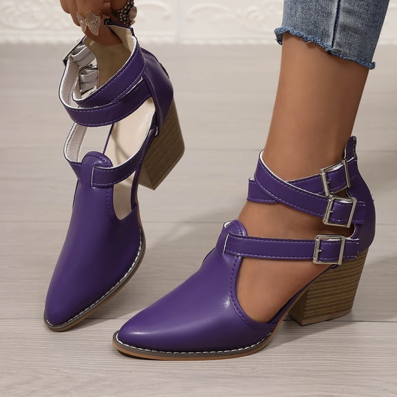 Summer Women Sandals Chunky Heel Pointy Toe Summer Casual Shoes Women's Fashionable Leisure Summer Solid Color Beach Sandals