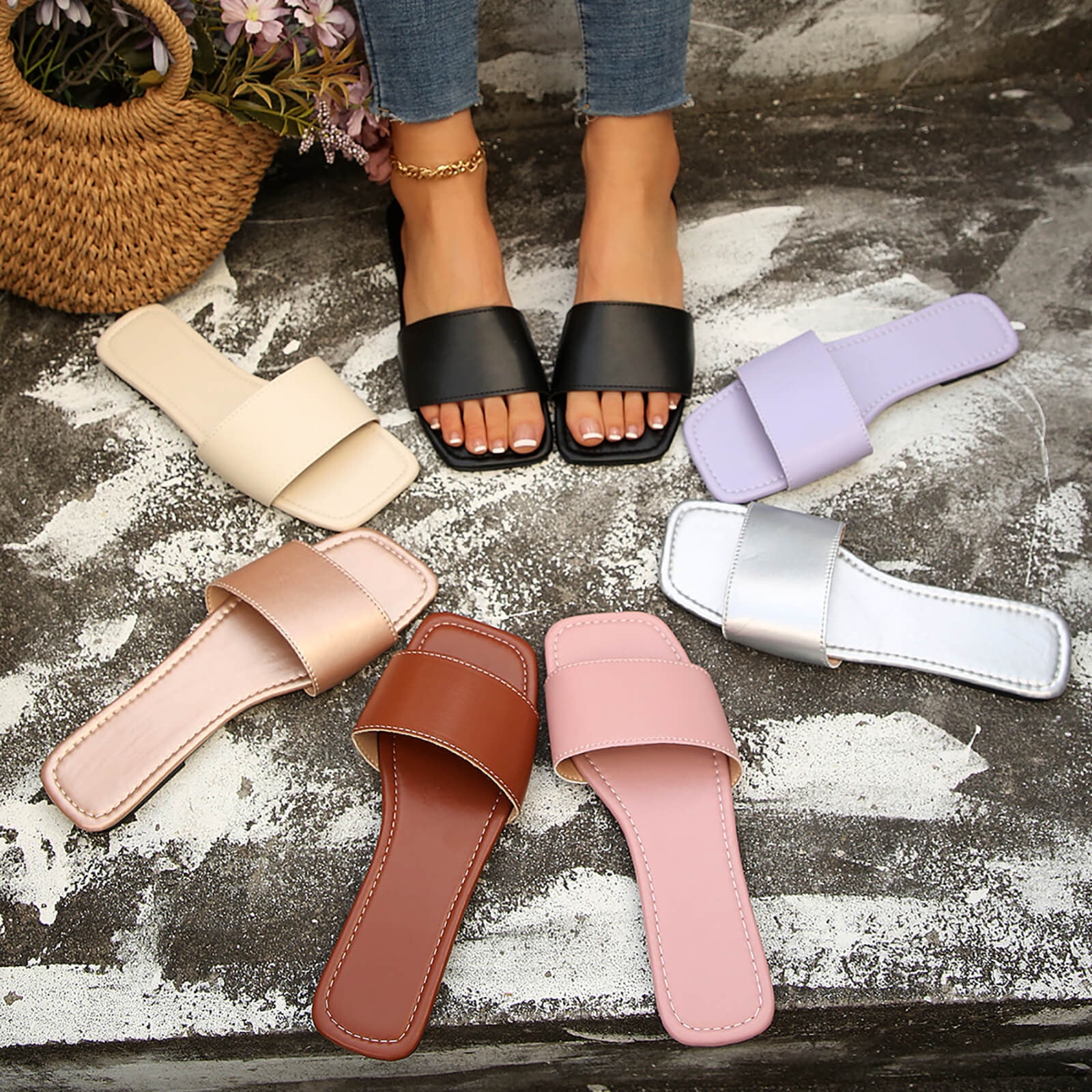 Women's Sandals Summer New Square Head Shallow Hollow Breathable One Line Buckle Shoes main image 0