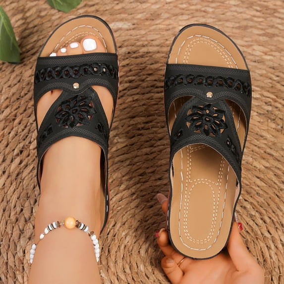 Summer Women Sandals Wedge Open Toe Slip-on Casual Slipper Women Fashionable Casual Solid Color Versatile Thick Heel Sandals Outerwear