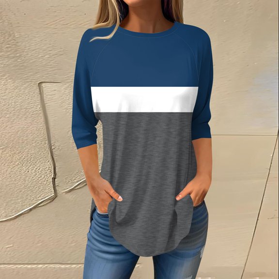 Summer Women Shirt Women's Fashion Casual Going Out Tops Retro Printed Raglan Sleeve 3/4 Sleeve Pullover Blouses