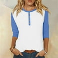 thumbnail image 1 of Summer Women Shirt Women's Fashion Casual Round Neck 3/4 Sleeve Color Block Button T-shirt Top, 1 of 6