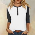 thumbnail image 1 of Summer Women Shirt Women's Fashion Casual Round Neck 3/4 Sleeve Color Block Button T-shirt Top, 1 of 6
