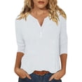 thumbnail image 1 of Summer Women Shirt Women's Fashion Casual Solid Colour V-Neck Button Up 3/4 Sleeve T-Shirt Top, 1 of 5