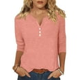 thumbnail image 1 of Summer Women Shirt Women's Fashion Casual Solid Colour V-Neck Button Up 3/4 Sleeve T-Shirt Top, 1 of 6