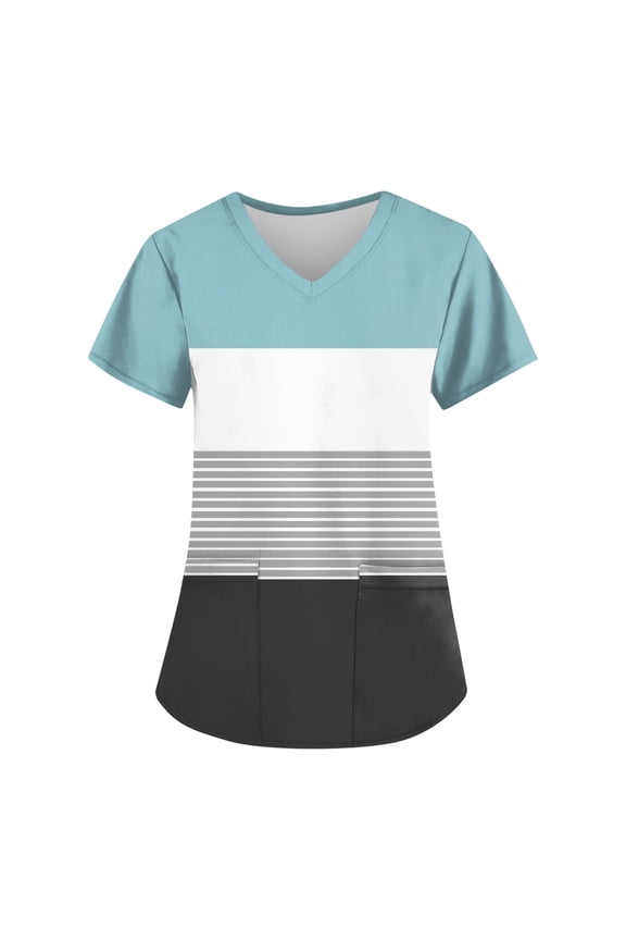 Summer Women Shirt Women's Fashion V-neck Short Sleeve Workwear With Pockets Printed Tops