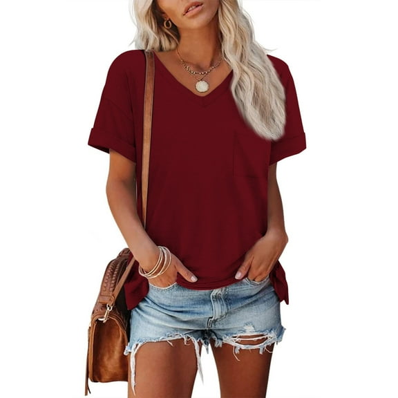 Summer Women Shirt Womens T Shirts Short Sleeve V-Neck Shirts Cute Fit Summer Casual Tee Tops
