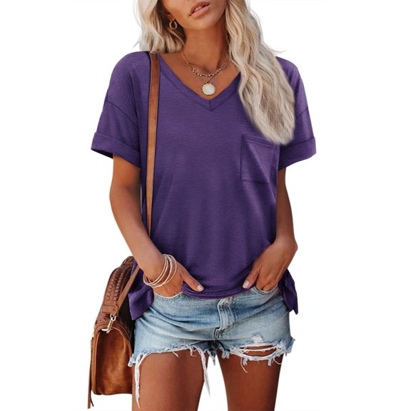 Summer Women Shirt Womens T Shirts Short Sleeve V-Neck Shirts Cute Fit Summer Casual Tee Tops