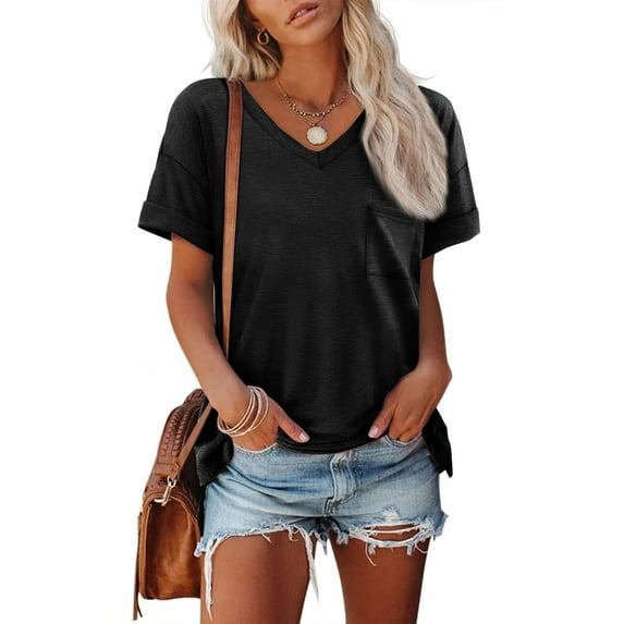 Summer Women Shirt Womens T Shirts Short Sleeve V-Neck Shirts Cute Fit Summer Casual Tee Tops