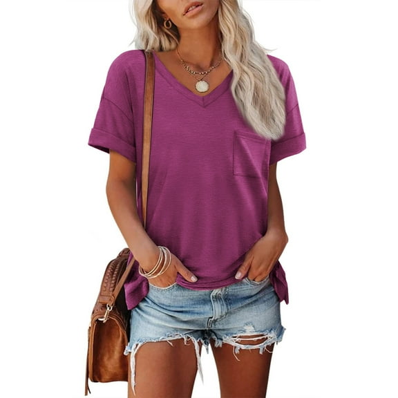 Summer Women Shirt Womens T Shirts Short Sleeve V-Neck Shirts Cute Fit Summer Casual Tee Tops