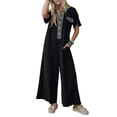 thumbnail image 1 of Summer Women Short Sleeve Button Down Casual Loose Wide Leg One Piece Jumpsuit, 1 of 6
