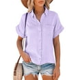thumbnail image 1 of Summer Women Short Sleeve Tops Button Down Collar Blouse Tops T shirt Short Lapel Tops, 1 of 3