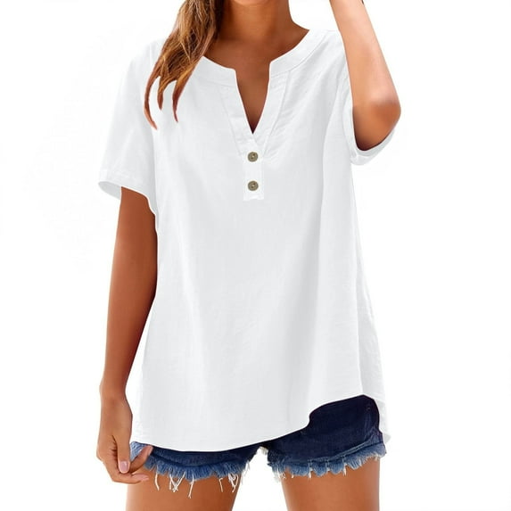 Summer Women Short Sleeve Tunic Blouse Going Out Women's Clothing V Neck Pullover T Shirts Cozy Womens Tops White