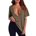 thumbnail image 1 of Summer Women Short Sleeved Top Deep V Neck T Shirt Casual Loose Basic T Shirt, 1 of 6