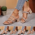 thumbnail image 1 of Summer Women Slippers Gladiator Chunky Heel Open Toe Slip-on Rhinestone Slides Sandals Women Footwear Beach Sandal Casual Wear Vacation Daily Shoes Black 6.5, 1 of 9