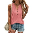 thumbnail image 1 of Summer Women Tank Tops Plus Size Solid Color Button V-Neck Sleeveless Wide Straps Blouse Tank Tops For Women Casual Loose Dressy Women Trendy Going Out Tops, 1 of 5