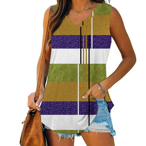 Summer Women Tank Tops Plus Size V-Neck Sleeveless Basic Color Block Pullover Blouse Shirt Casual Loose Fit Loungewear Going Out Tops For Women