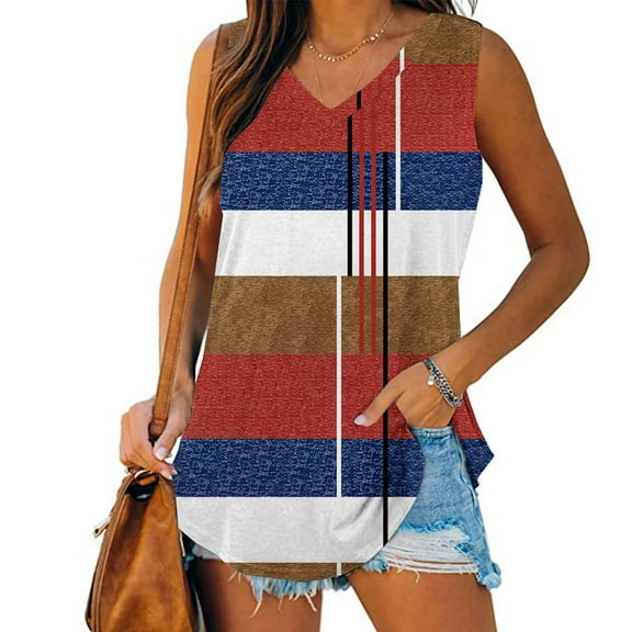 Summer Women Tank Tops Plus Size V-Neck Sleeveless Basic Color Block Pullover Blouse Shirt Casual Loose Fit Loungewear Going Out Tops For Women