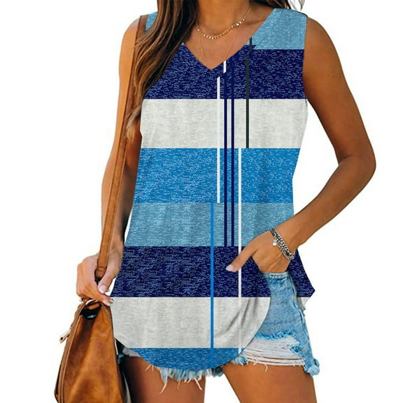 Summer Women Tank Tops Plus Size V-Neck Sleeveless Basic Color Block Pullover Blouse Shirt Casual Loose Fit Loungewear Going Out Tops For Women