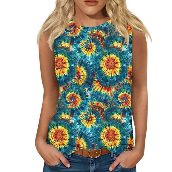Summer Women Tie Dye Tank Tops Sleeveless Loose Camisole Trendy Vest Fashion Pullover Shirts Outfit