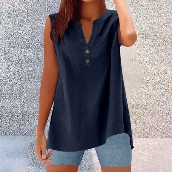 Summer Women Tops 2025 Trendy Sleeveless Button Up Shirt Casual Linen Blouse Comfortable Tank Top for Daily Wear