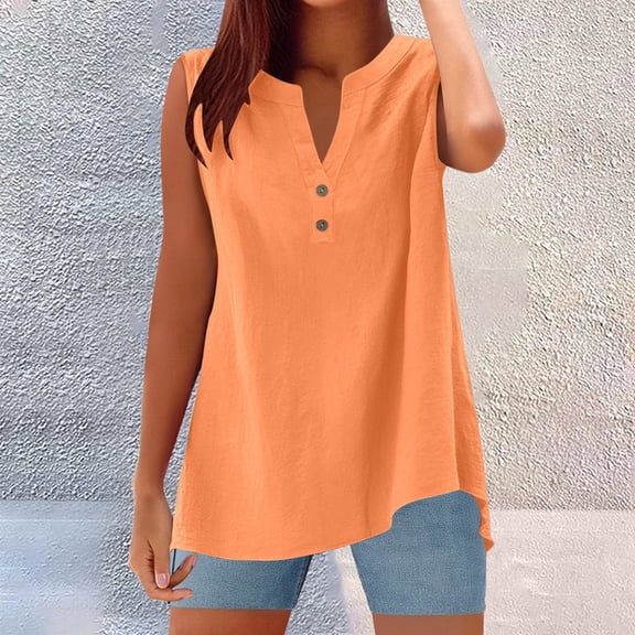 Summer Women Tops 2025 Trendy Sleeveless Button Up Shirt Casual Linen Blouse Comfortable Tank Top for Daily Wear