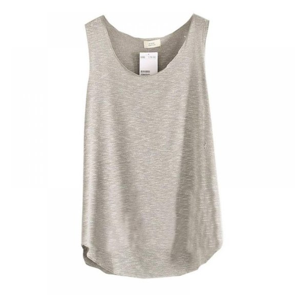 Summer Women Tops Lady Beach Loose Sleeveless Cotton Vest Tank Top Basic Tee Blouse Gray