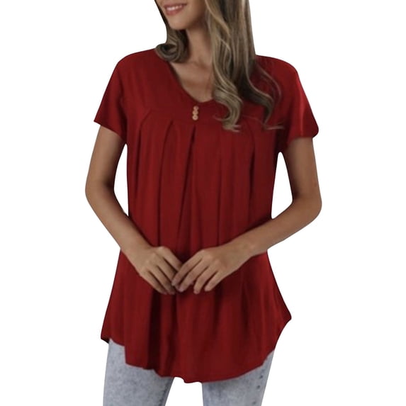 Summer Women Tops New Fashion Plus Size Casual Loose Solid Color Short-Sleeved V-neck