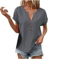thumbnail image 1 of Summer Women Tops New Fashion Plus Size Casual Oversize Solid Color V-Neck And Linen Hooded Short Sleeve Blouse T-shirt, 1 of 6