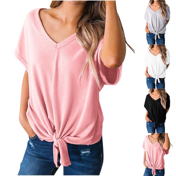 Summer Women Tops New Fashion Plus Size Casual Oversize Solid V-neck Puff Sleeve Short Sleeved Blouse T-shirt
