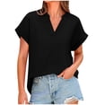 thumbnail image 1 of Summer Women Tops New Fashion Plus Size Short Sleeve Casual Flax V-Neck Solid Color Loose Fashion For Women, 1 of 9