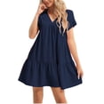 thumbnail image 1 of Summer Women V Neck Flowy Babydoll Dresses Short Sleeve Swing Shift Loose Casual Mini Dress, 1 of 6