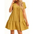 thumbnail image 1 of Summer Women V Neck Flowy Babydoll Dresses Short Sleeve Swing Shift Loose Casual Mini Dress, 1 of 6
