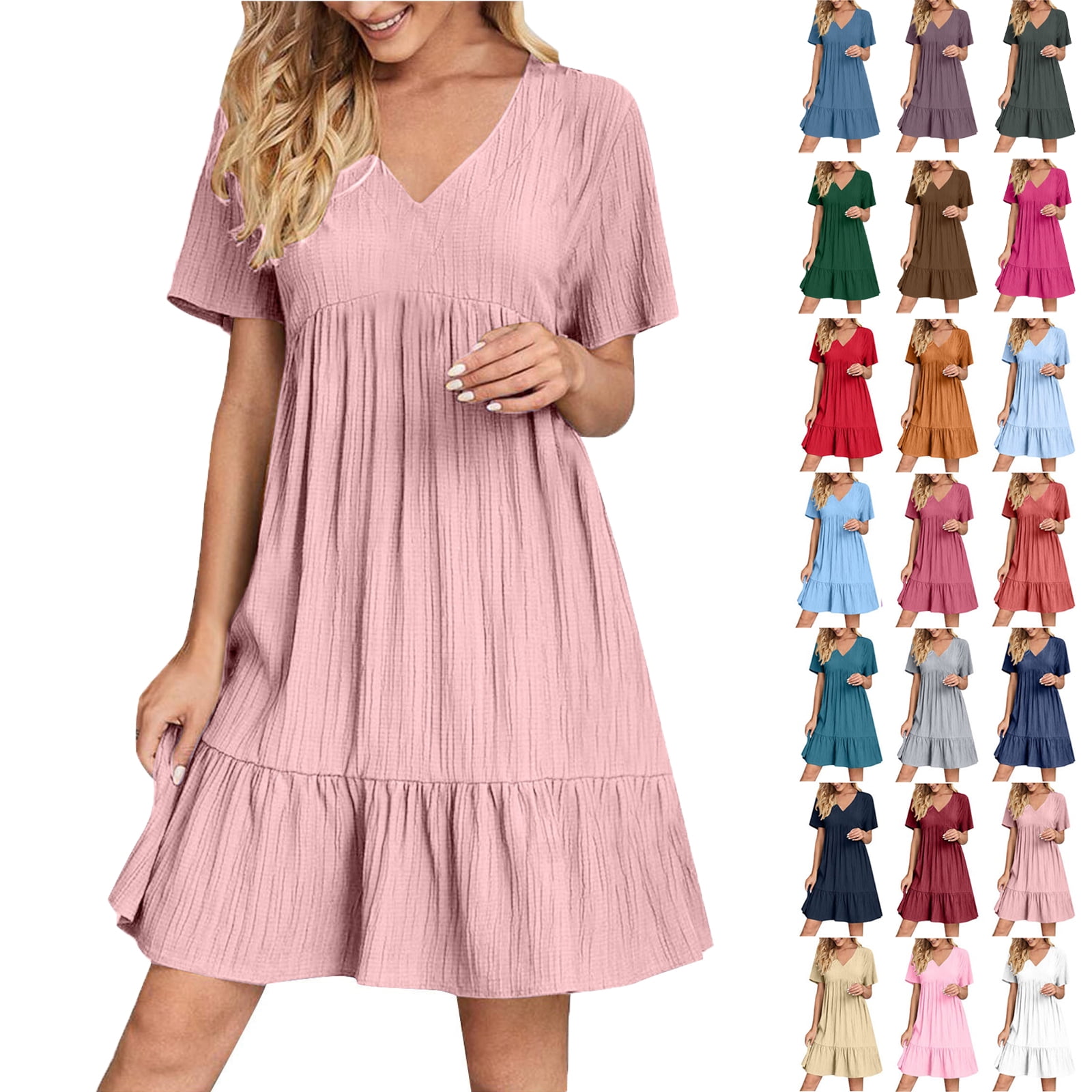 Spring Women Wear Short Sleeve V neck Slim Print Dress