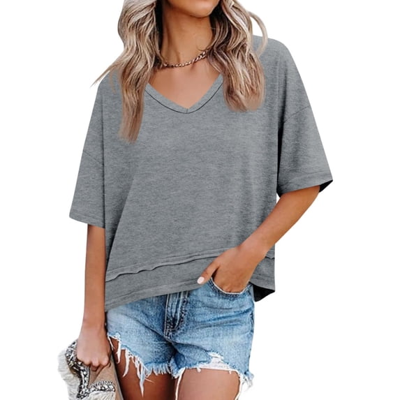 Summer Women V Neck T Shirt Casual Short Sleeved Basic T Shirt Top