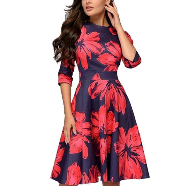 Vintage print a line high waisted dress clearance