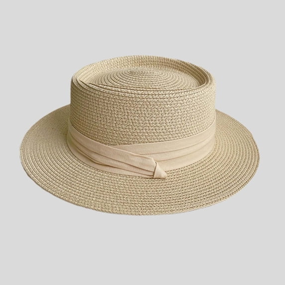 Summer Women Wide Brim Straw Hat French Style Panama Sun Shade Beach, Beige
