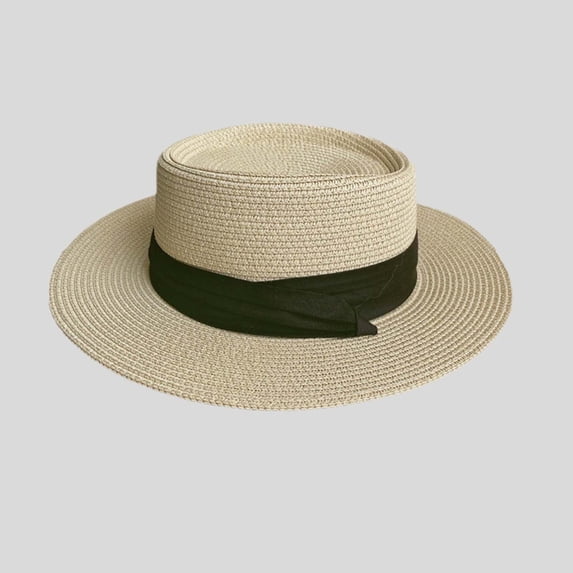 Summer Women Wide Brim Straw Hat French Style Panama Sun Shade Beach, Dark Blue