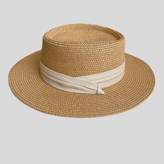 Summer Women Wide Brim Straw Hat French Style Panama Sun Shade Beach, Khaki