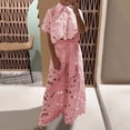 thumbnail image 1 of Summer Women's 2 Piece Lounge Set Solid Color Hollow Cardigan Top Wide Leg Pants Short Sleeved Lapel Summer Fashion Sweatsuits — 2XL, 1 of 6