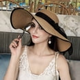 thumbnail image 1 of Summer Women's Big Bowknot Straw Hat Solid Color Wide Brim Foldable Floppy Adjustable Elegants Vacation Style Beach Hat, 1 of 2