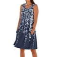 thumbnail image 1 of Summer Women's Boho Floral Sleeveless Tank Dress Lightweight Rayon Blend Sundress with Cross Back Detail and Side Slits for Vacations,Dark Blue 2XL, 1 of 5