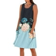thumbnail image 1 of Summer Women's Boho Floral Sleeveless Tank Dress Lightweight Rayon Blend Sundress with Cross Back Detail and Side Slits for Vacations,Light Blue 2XL, 1 of 5