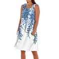 thumbnail image 1 of Summer Women's Boho Floral Sleeveless Tank Dress Lightweight Rayon Blend Sundress with Cross Back Detail and Side Slits for Vacations,Royal Blue 2XL, 1 of 5