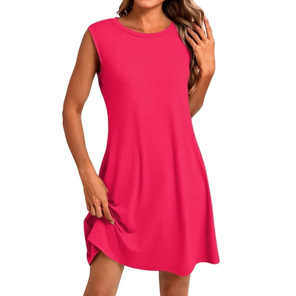 Summer Women's Button-Down Lapel Collar Sleeveless Dress 100% Cotton Linen Blend Casual Shift Dress with Front Pockets for Outdoor Activities,Hot Pink 2XL