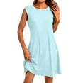 thumbnail image 1 of Summer Women's Button-Down Lapel Collar Sleeveless Dress 100% Cotton Linen Blend Casual Shift Dress with Front Pockets for Outdoor Activities,Light Blue L, 1 of 5