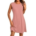 thumbnail image 1 of Summer Women's Button-Down Lapel Collar Sleeveless Dress 100% Cotton Linen Blend Casual Shift Dress with Front Pockets for Outdoor Activities,Pink L, 1 of 5