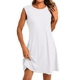 thumbnail image 1 of Summer Women's Button-Down Lapel Collar Sleeveless Dress 100% Cotton Linen Blend Casual Shift Dress with Front Pockets for Outdoor Activities,White S, 1 of 5
